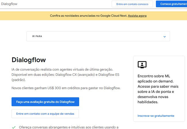 dialogflow aplicativos de chatbot