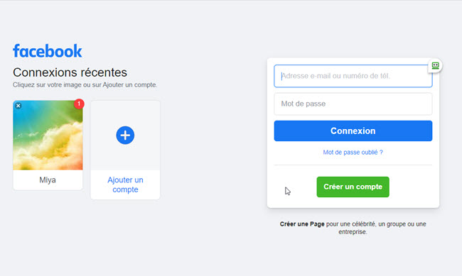 connexion sur facebook