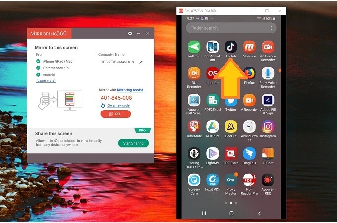 visualiser tik tok vidéo sur PC via mirroring360