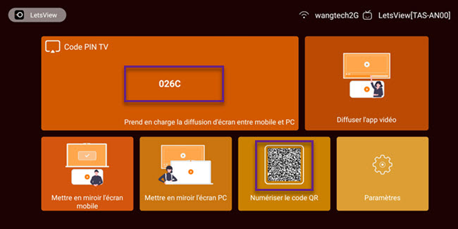 code PIN et QR sur TV