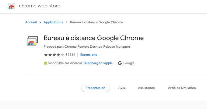 via bureau à distance chrome